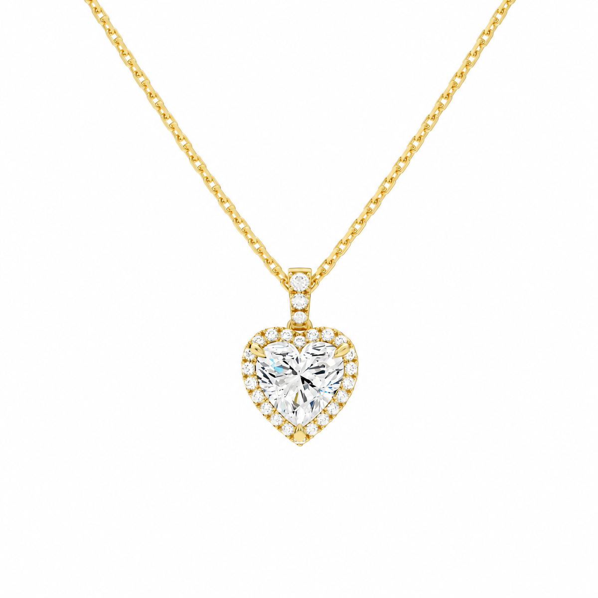 Leona Heart Halo Accented Bail Lab-Grown Diamond Pendant Necklace in 14K Yellow Gold, front view