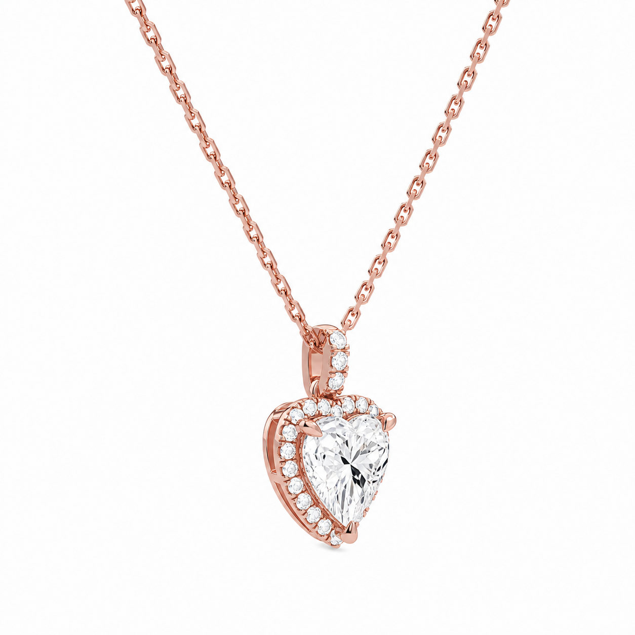 Leona Heart Halo Accented Bail Diamond Pendant Necklace in 14K Rose Gold second product view