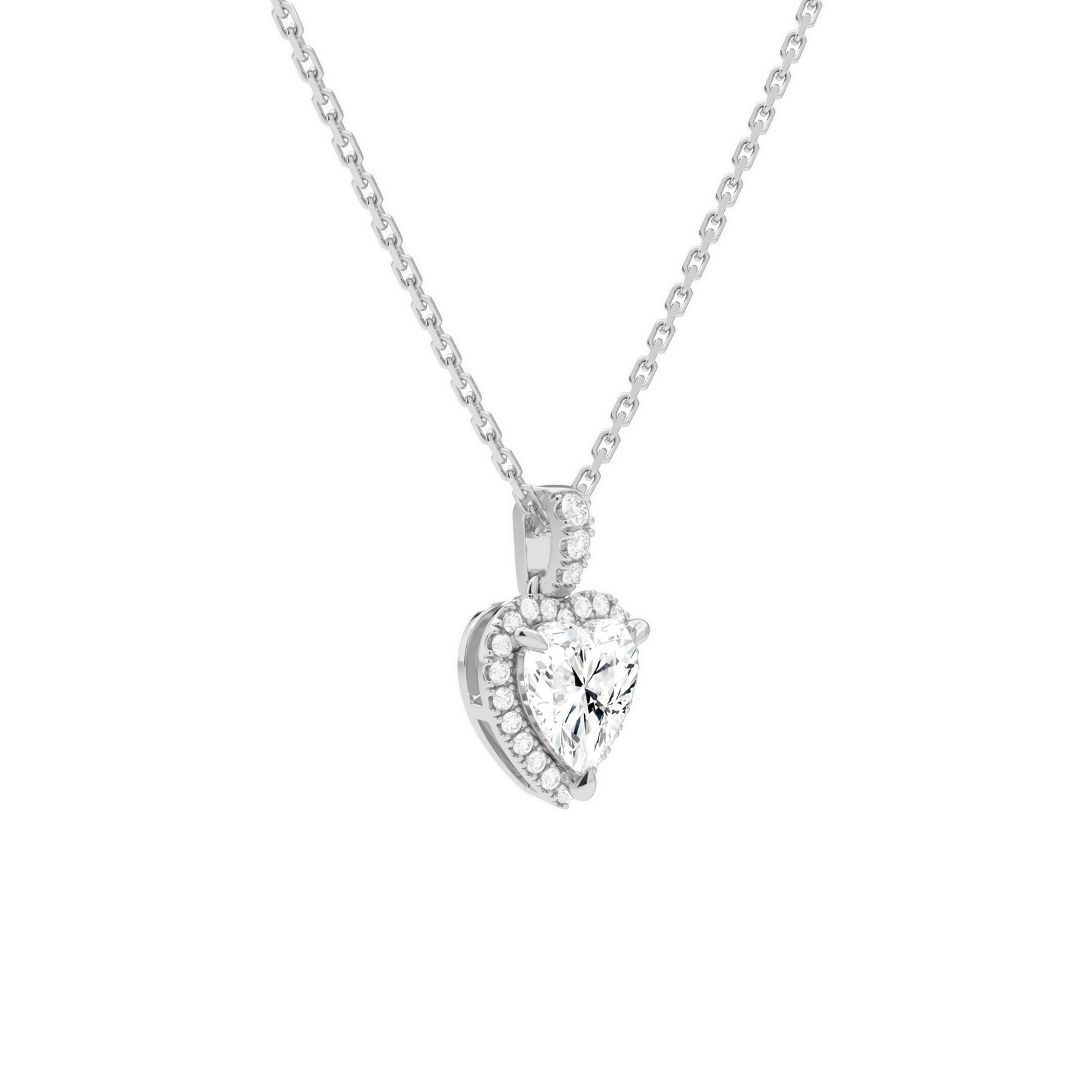 Leona Heart Halo Accented Bail Diamond Pendant Necklace in 14K White Gold second product view