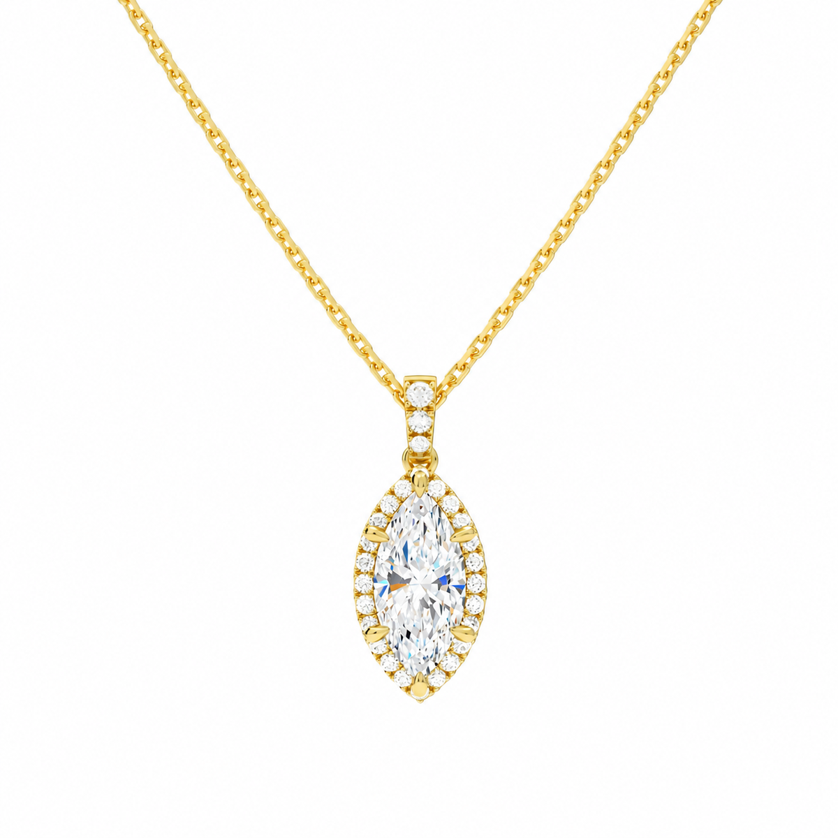 Leona Marquise Halo Accented Bail Lab-Grown Diamond Pendant Necklace in 14K Yellow Gold, front view
