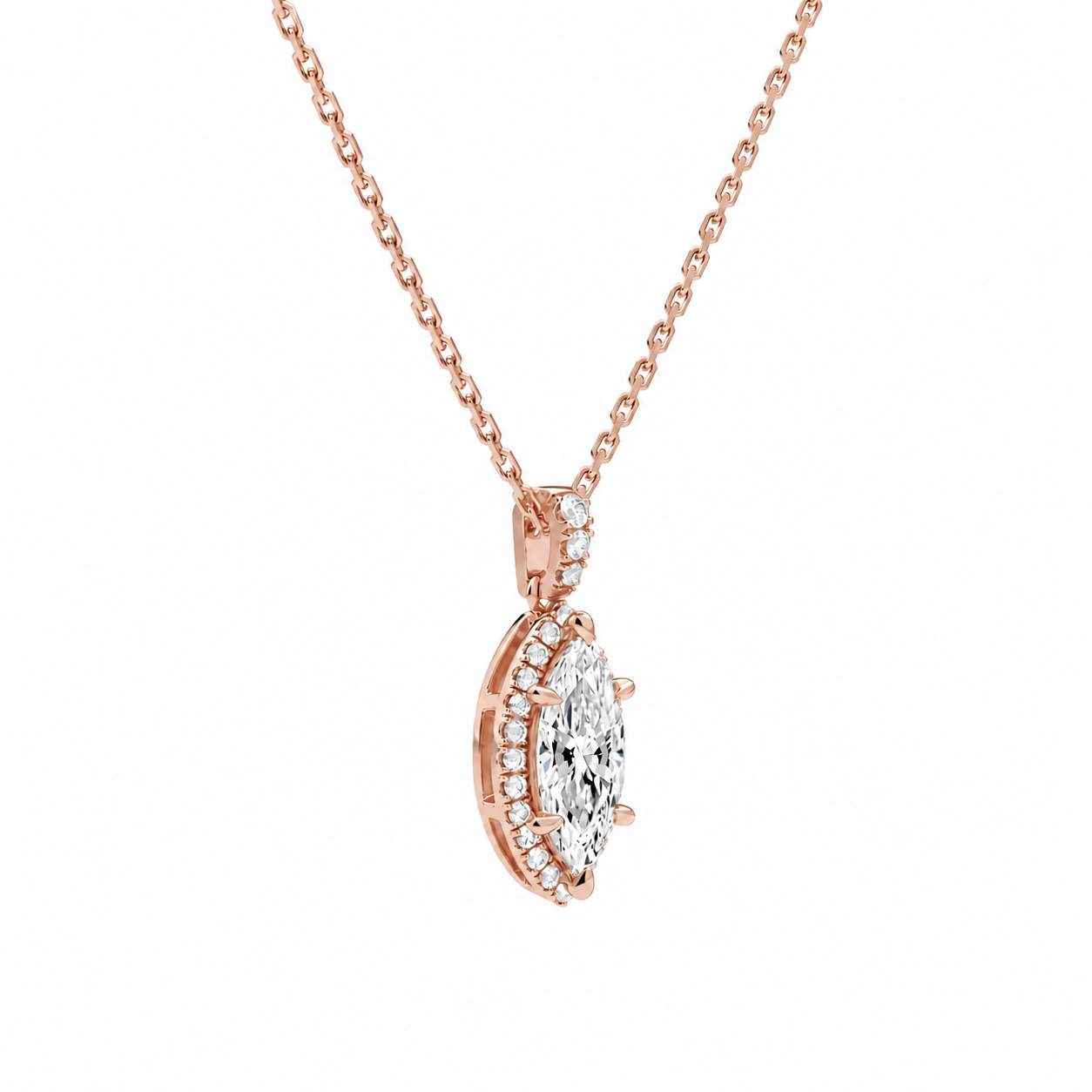 Leona Marquise Halo Accented Bail Diamond Pendant Necklace in 14K Rose Gold second product view