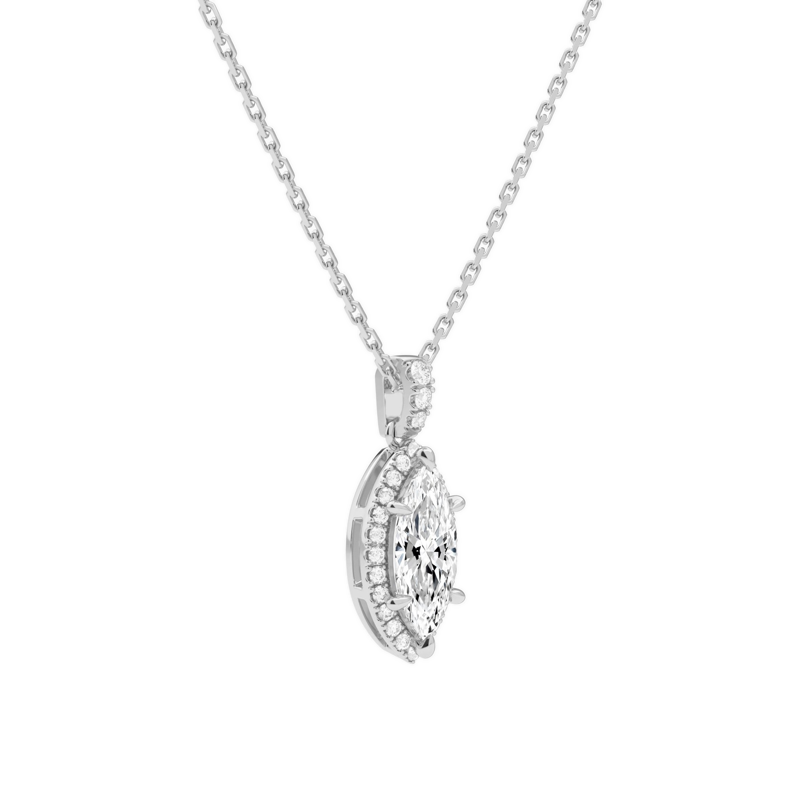 Leona Marquise Halo Accented Bail Diamond Pendant Necklace in 14K White Gold second product view