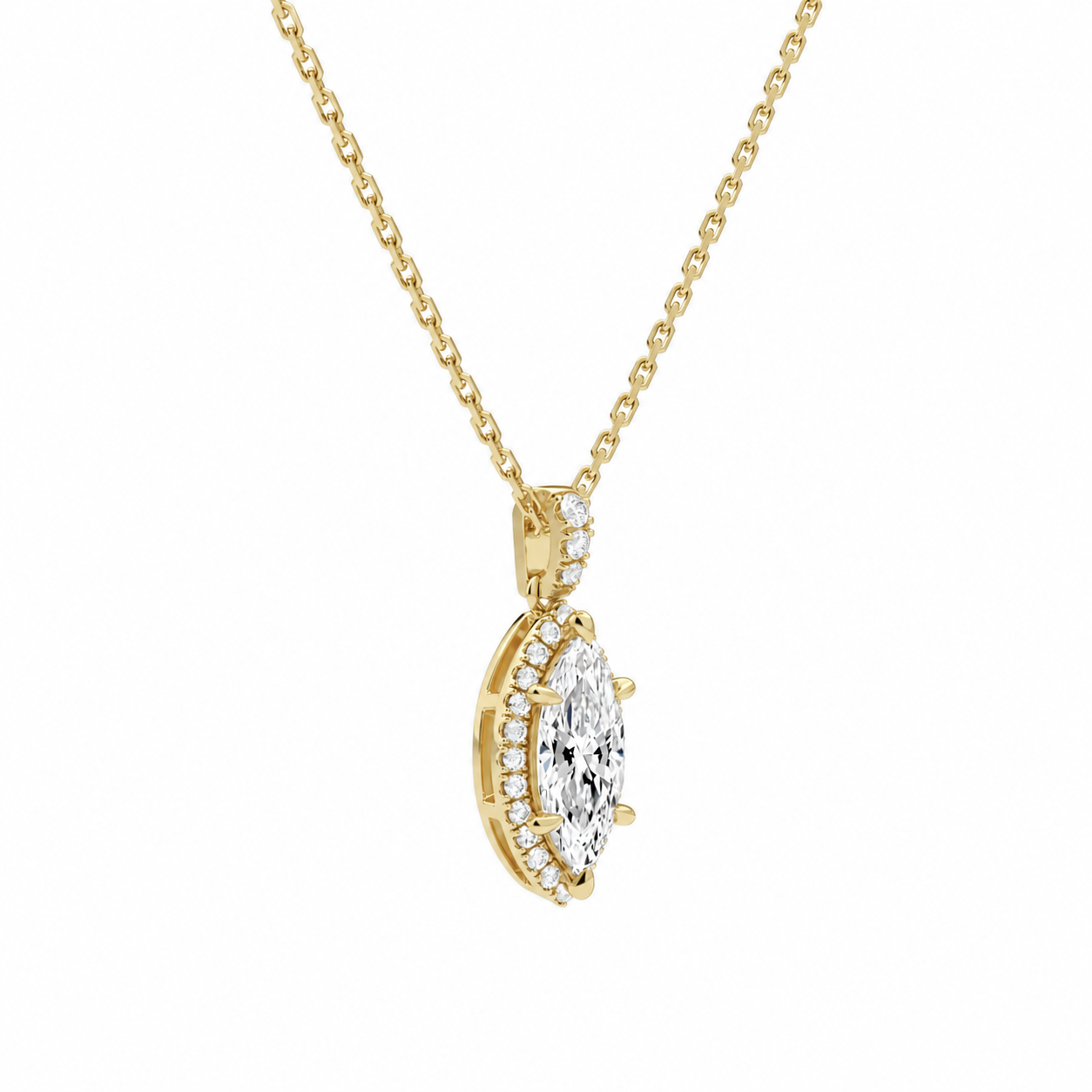 Leona Marquise Halo Accented Bail Diamond Pendant Necklace in 14K Yellow Gold second product view