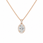 Leona Oval Halo Accented Bail Lab-Grown Diamond Pendant Necklace in 14K Rose Gold, front view