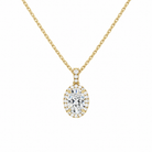 Leona Oval Halo Accented Bail Lab-Grown Diamond Pendant Necklace in 14K Yellow Gold, front view