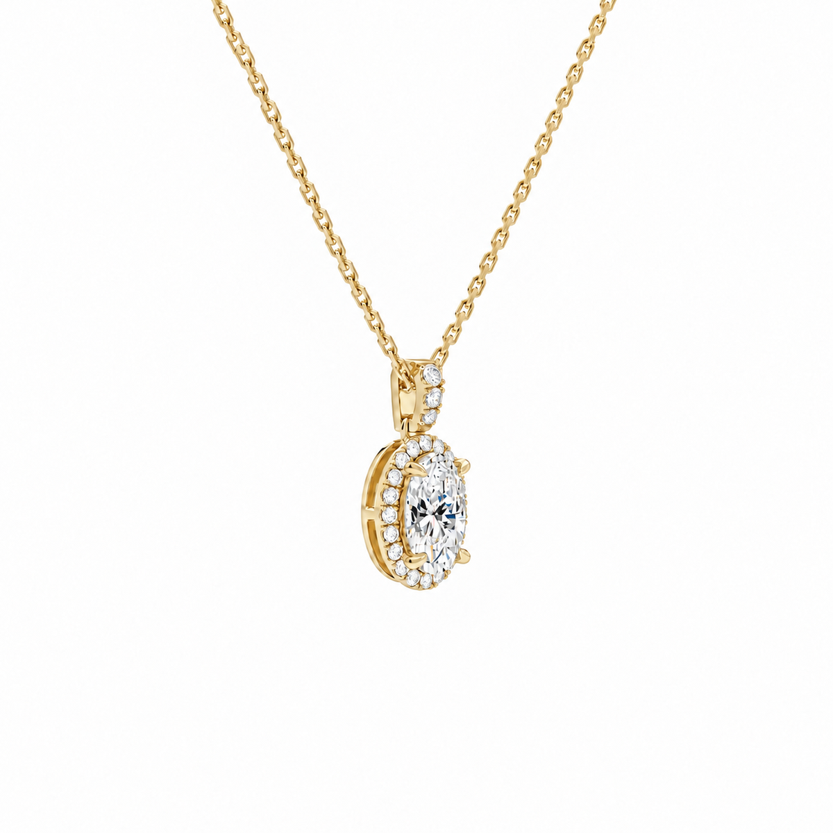 Leona Oval Halo Accented Bail Lab-Grown Diamond Pendant Necklace in 14K Yellow Gold, alternate product view
