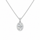 Leona Oval Halo Accented Bail Lab-Grown Diamond Pendant Necklace in 18K White Gold, front view