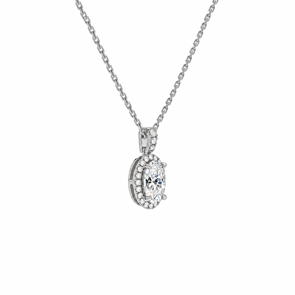 Leona Oval Halo Accented Bail Lab-Grown Diamond Pendant Necklace in 18K White Gold, alternate product view