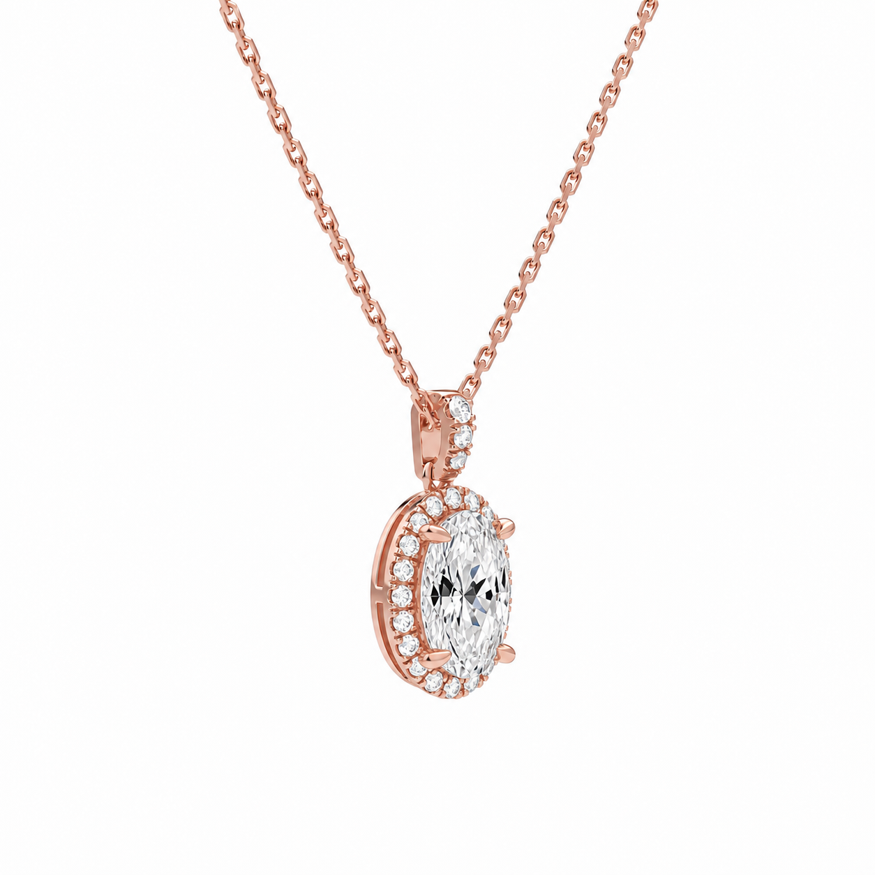 Leona Oval Halo Accented Bail Diamond Pendant Necklace in 14K Rose Gold second product view