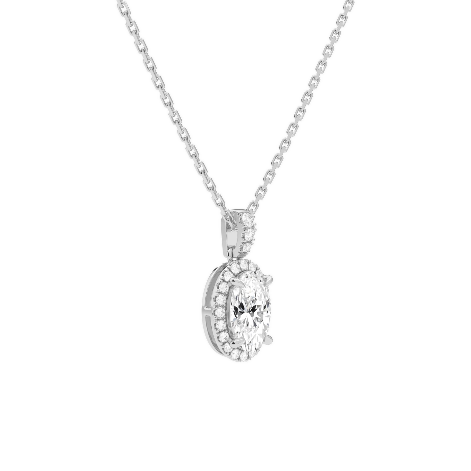 Leona Oval Halo Accented Bail Diamond Pendant Necklace in 18K White Gold second product view