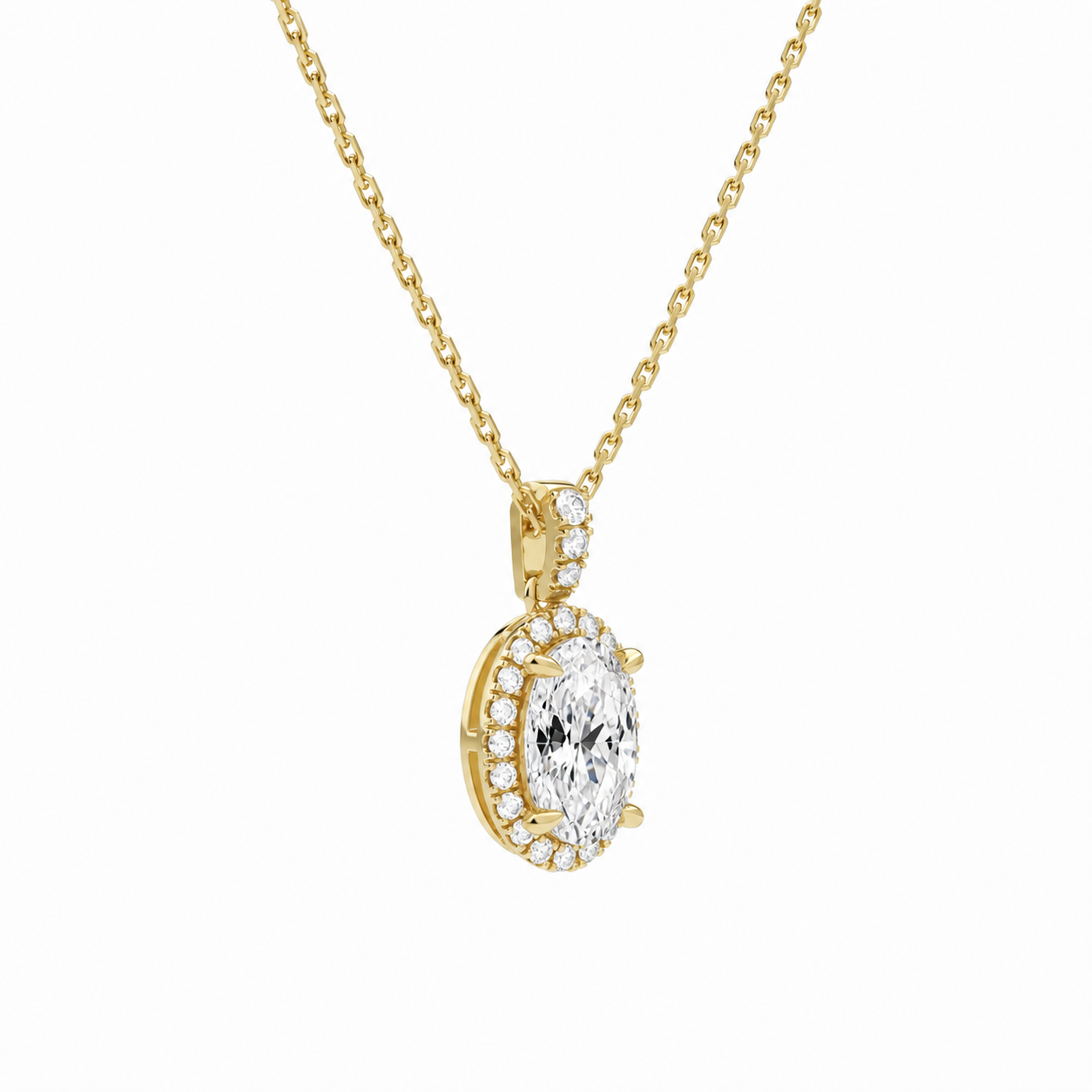 Leona Oval Halo Accented Bail Diamond Pendant Necklace in 18K Yellow Gold second product view