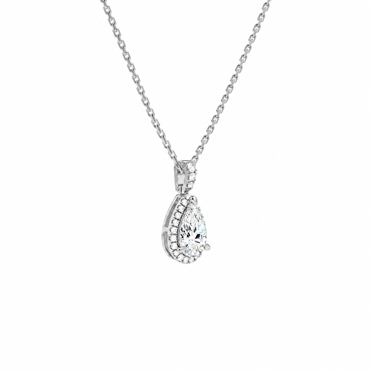 Leona Pear Halo Accented Bail Lab-Grown Diamond Pendant Necklace in 18K White Gold, alternate product view