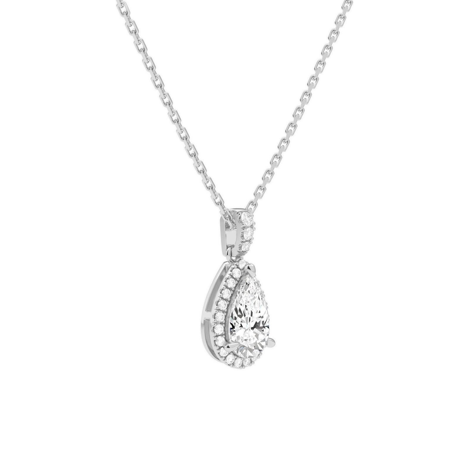 Leona Pear Halo Accented Bail Diamond Pendant Necklace in 18K White Gold second product view
