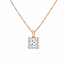 Leona Princess Halo Accented Bail Lab-Grown Diamond Pendant Necklace in 14K Rose Gold, front view