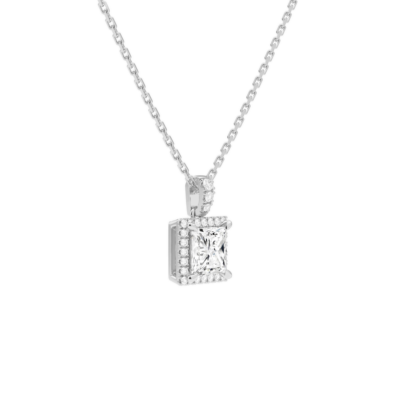 Leona Princess Halo Accented Bail Diamond Pendant Necklace in Platinum second product view