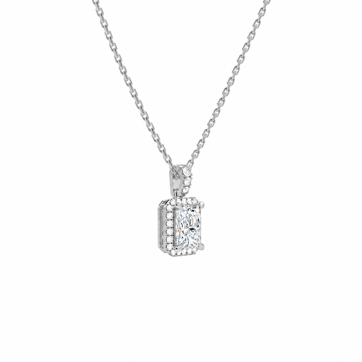 Leona Radiant Halo Accented Bail Lab-Grown Diamond Pendant Necklace in 14K White Gold, alternate product view