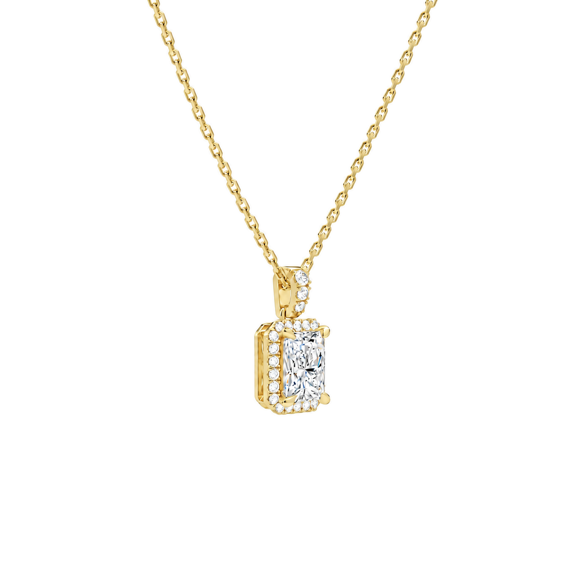 Leona Radiant Halo Accented Bail Lab-Grown Diamond Pendant Necklace in 18K Yellow Gold, alternate product view