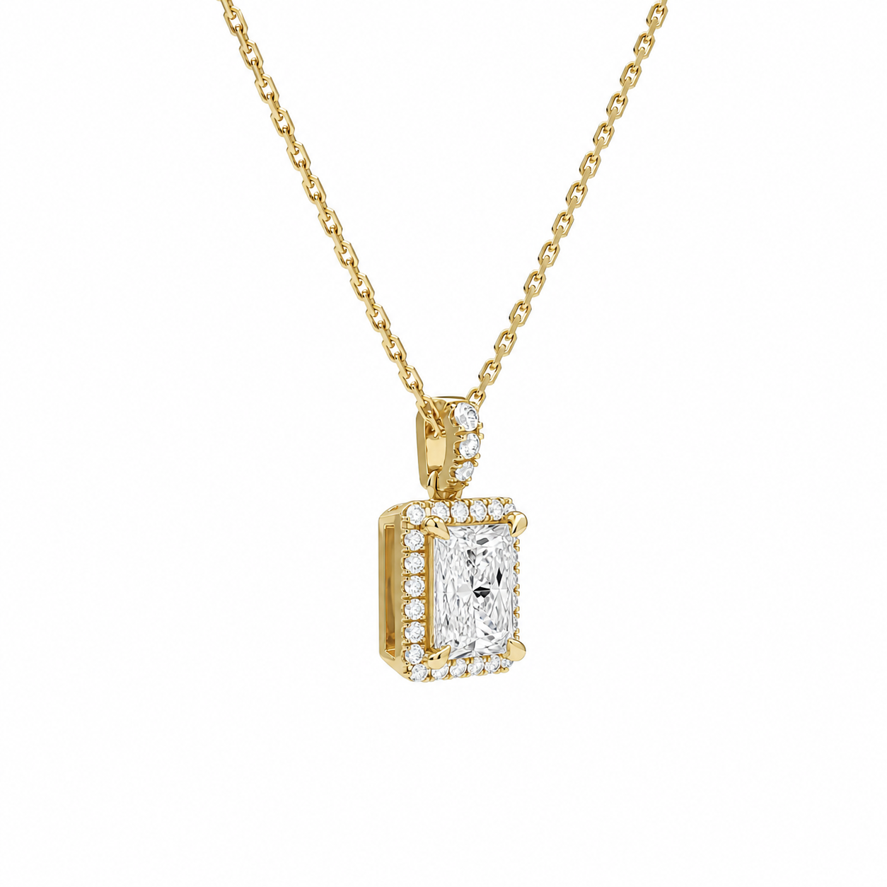 Leona Radiant Halo Accented Bail Diamond Pendant Necklace in 14K Yellow Gold second product view