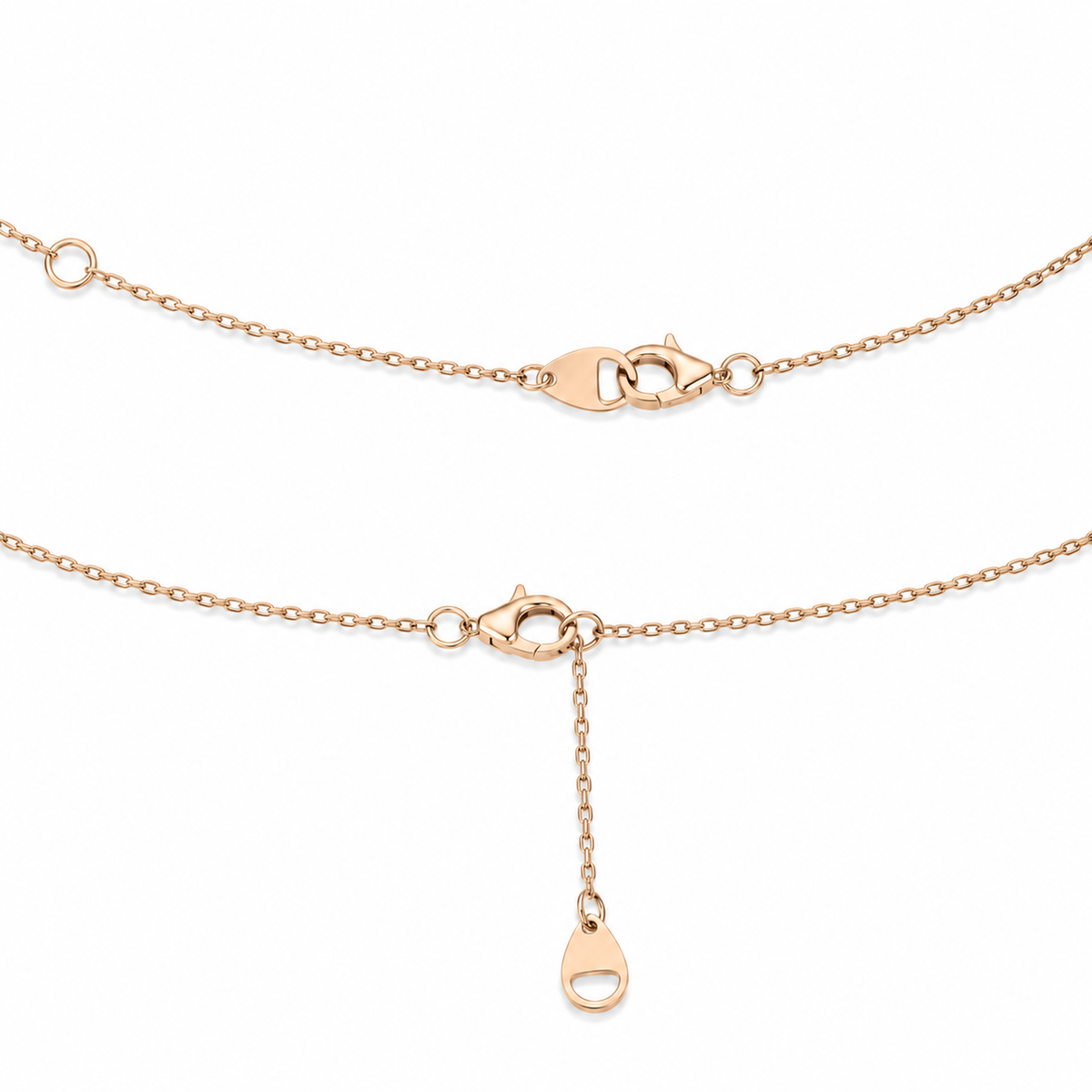 Leona Round Halo Accented Bail Diamond Pendant Necklace in 14K Rose Gold, two clasp arrangements and extender chain