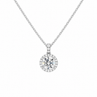 Leona Round Halo Accented Bail Lab-Grown Diamond Pendant Necklace in 18K White Gold, front view