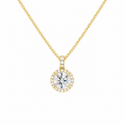 Leona Round Halo Accented Bail Lab-Grown Diamond Pendant Necklace in 18K Yellow Gold, front view