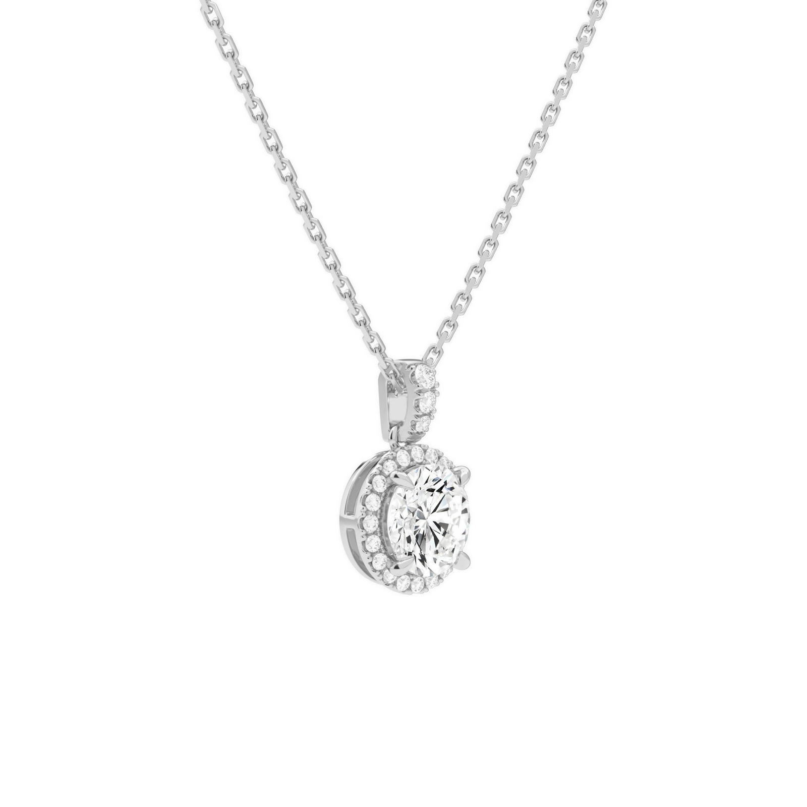 Leona Round Halo Accented Bail Diamond Pendant Necklace in 14K White Gold second product view