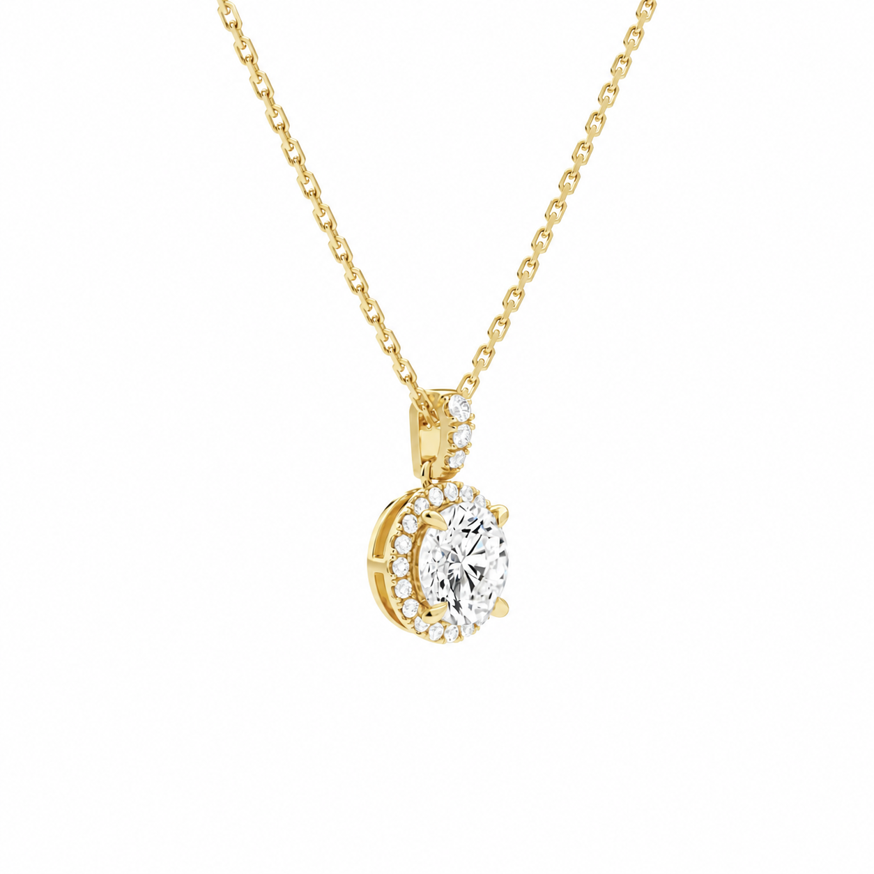 Leona Round Halo Accented Bail Diamond Pendant Necklace in 18K Yellow Gold second product view