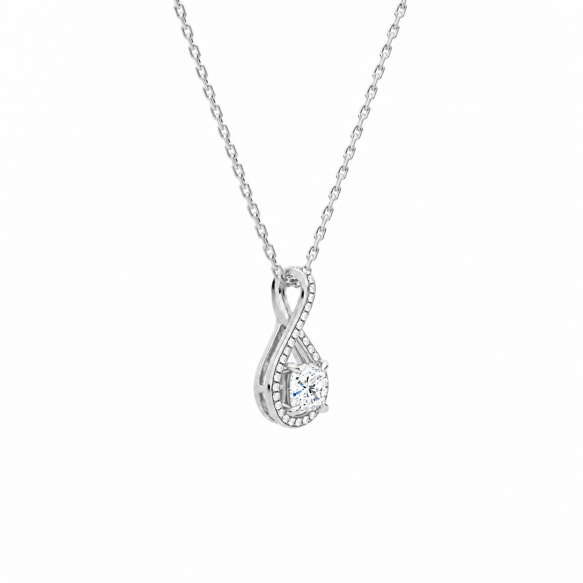 Lucina Cushion Halo Pave Twist Lab-Grown Diamond Pendant Necklace in Platinum, alternate product view