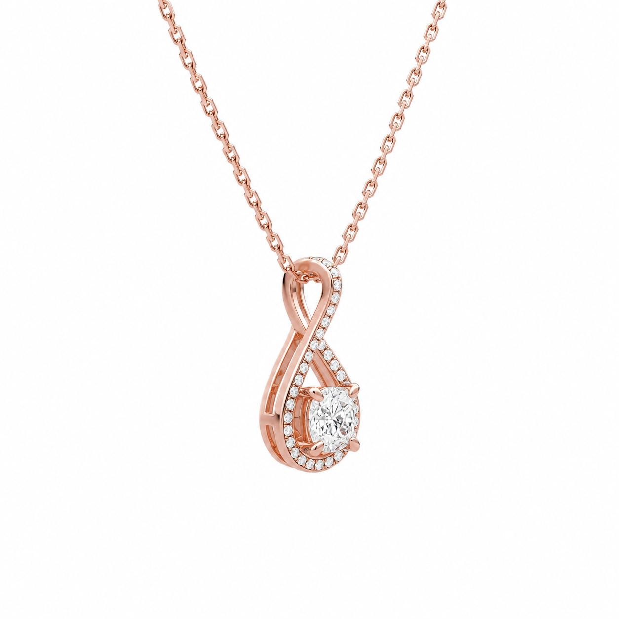 Lucina Cushion Halo Pave Twist Diamond Pendant Necklace in 14K Rose Gold second product view
