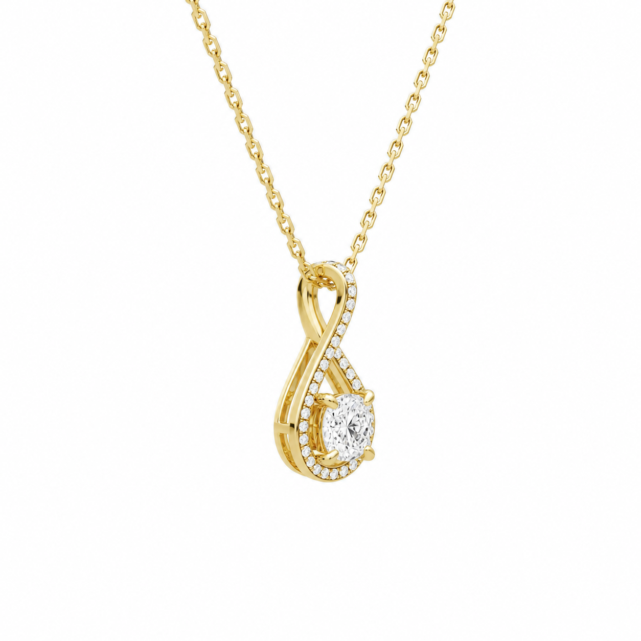 Lucina Cushion Halo Pave Twist Diamond Pendant Necklace in 14K Yellow Gold second product view