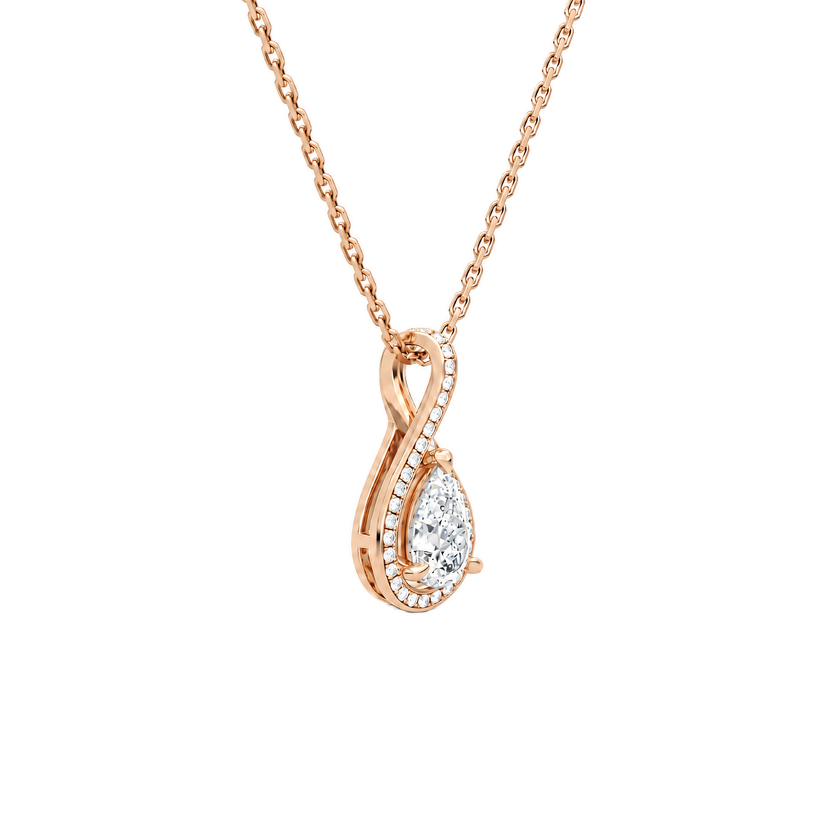 Lucina Pear Halo Pave Twist Lab-Grown Diamond Pendant Necklace in 14K Rose Gold, alternate product view
