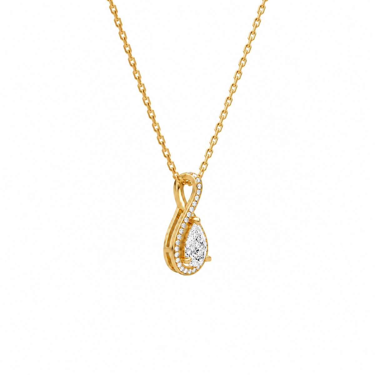 Lucina Pear Halo Pave Twist Lab-Grown Diamond Pendant Necklace in 14K Yellow Gold, alternate product view