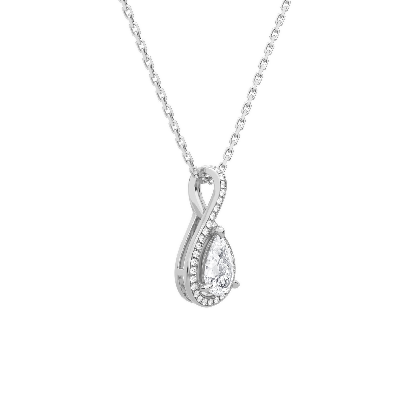 Lucina Pear Halo Pave Twist Diamond Pendant Necklace in Platinum second product view