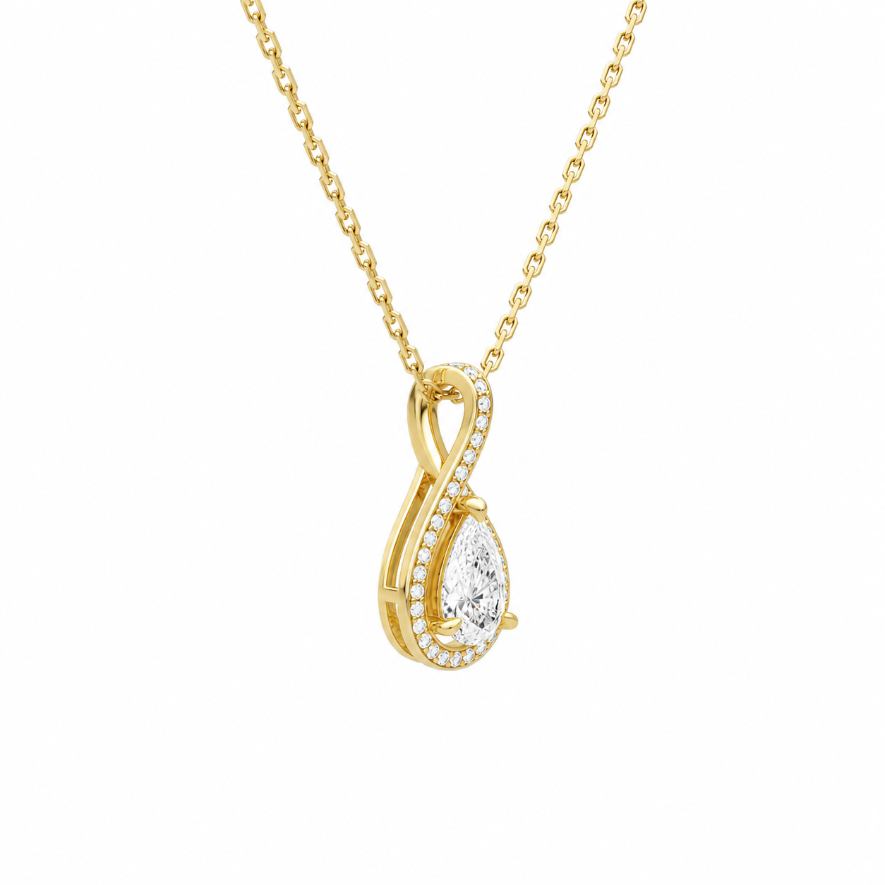 Lucina Pear Halo Pave Twist Diamond Pendant Necklace in 14K Yellow Gold second product view
