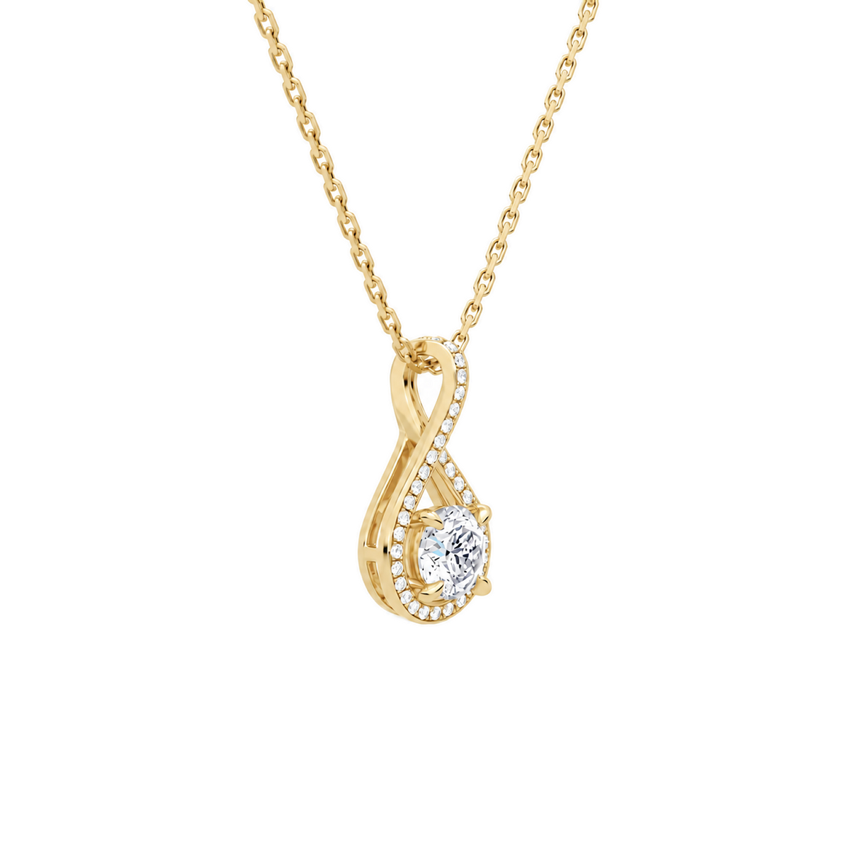Lucina Round Halo Pave Twist Lab-Grown Diamond Pendant Necklace in 14K Yellow Gold, alternate product view