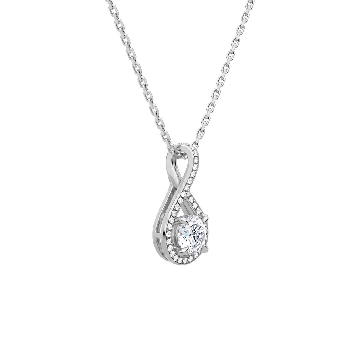 Lucina Round Halo Pave Twist Lab-Grown Diamond Pendant Necklace in 18K White Gold, alternate product view