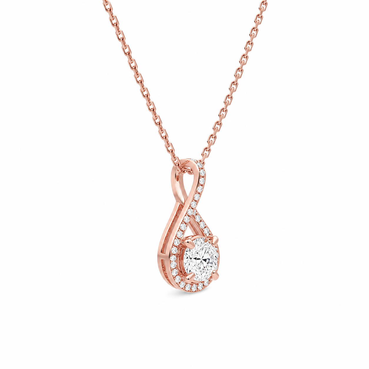 Lucina Round Halo Pave Twist Diamond Pendant Necklace in 14K Rose Gold second product view