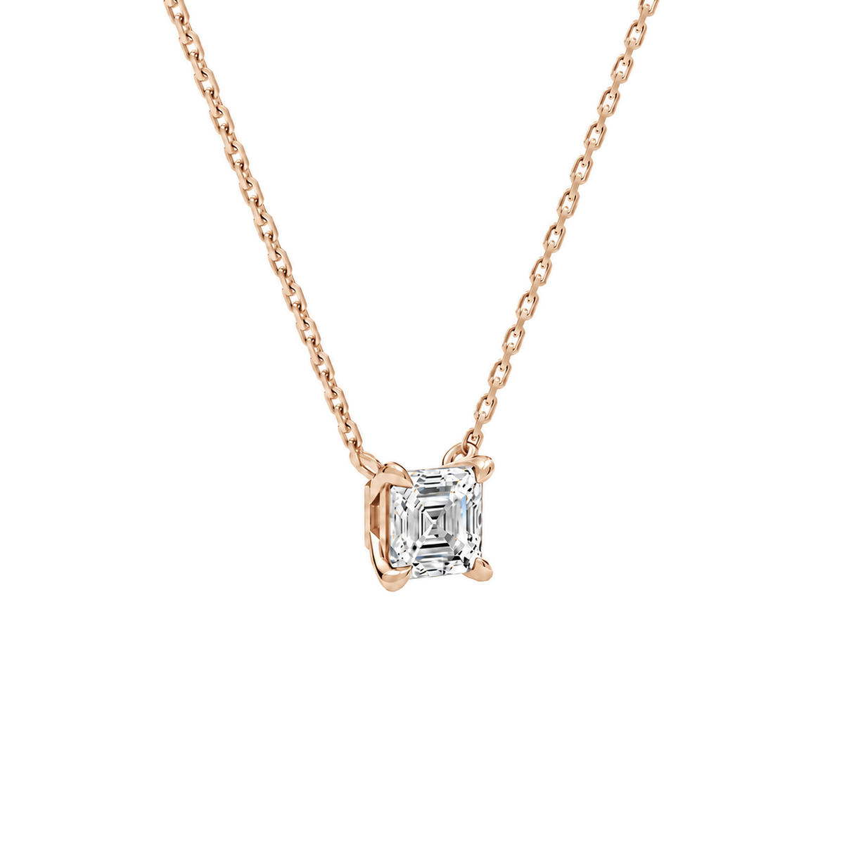 Solenne Asscher Solitaire Lab-Grown Diamond Necklace in 14K Rose Gold, alternate product view