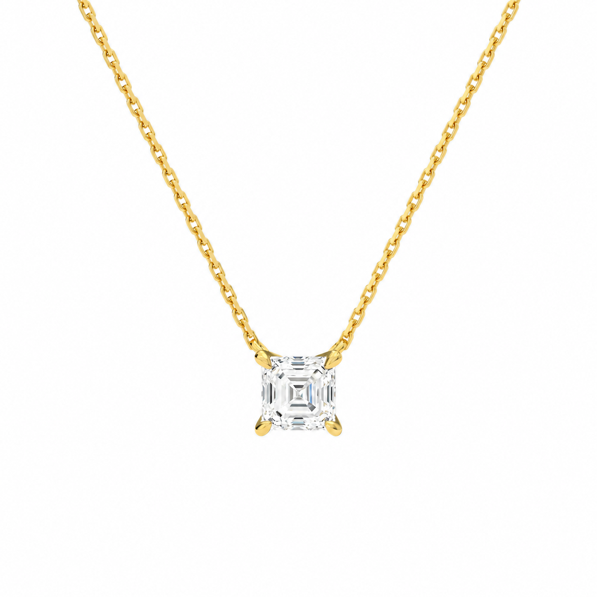 Solenne Asscher Solitaire Lab-Grown Diamond Necklace in 14K Yellow Gold, front view