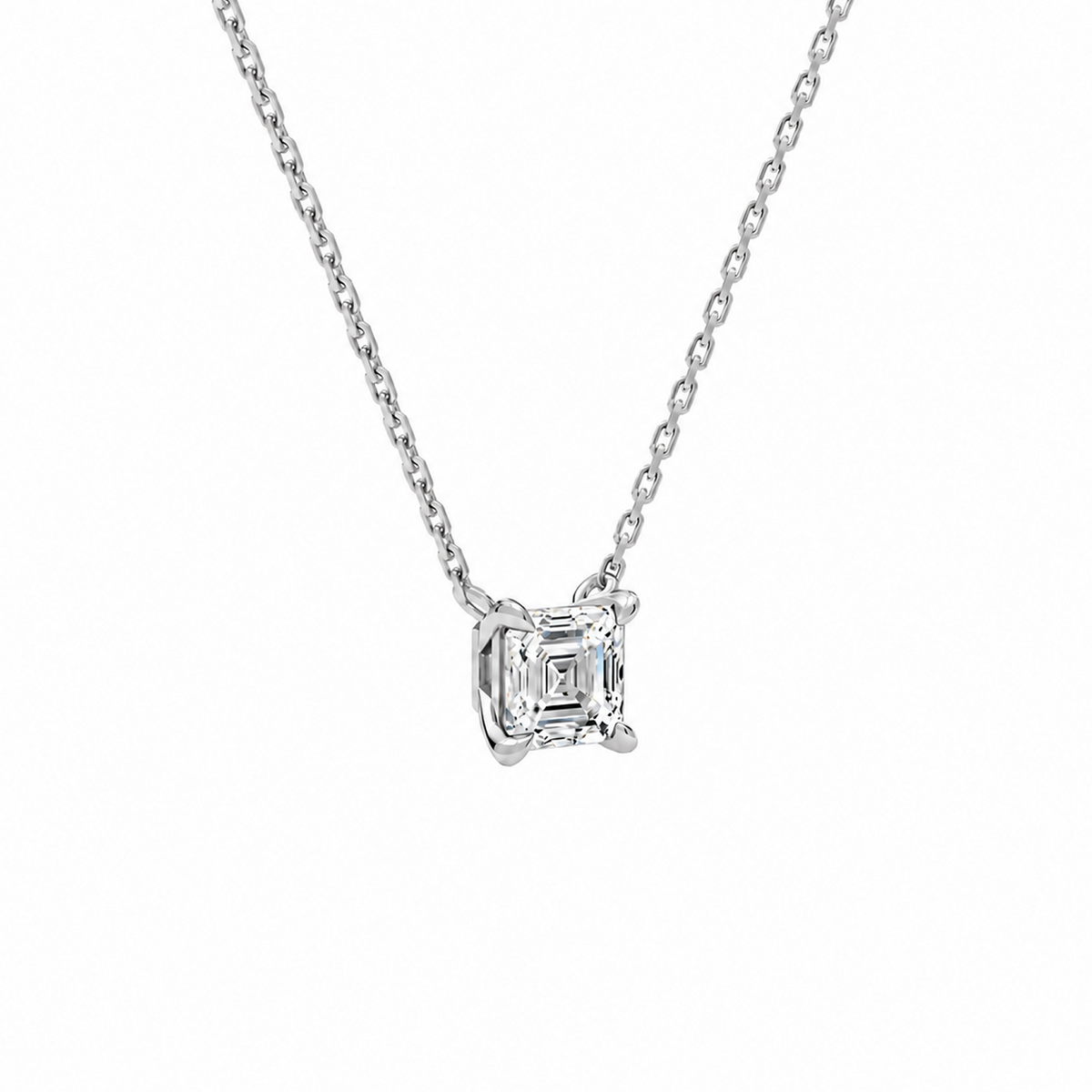Solenne Asscher Solitaire Lab-Grown Diamond Necklace in Platinum, alternate product view