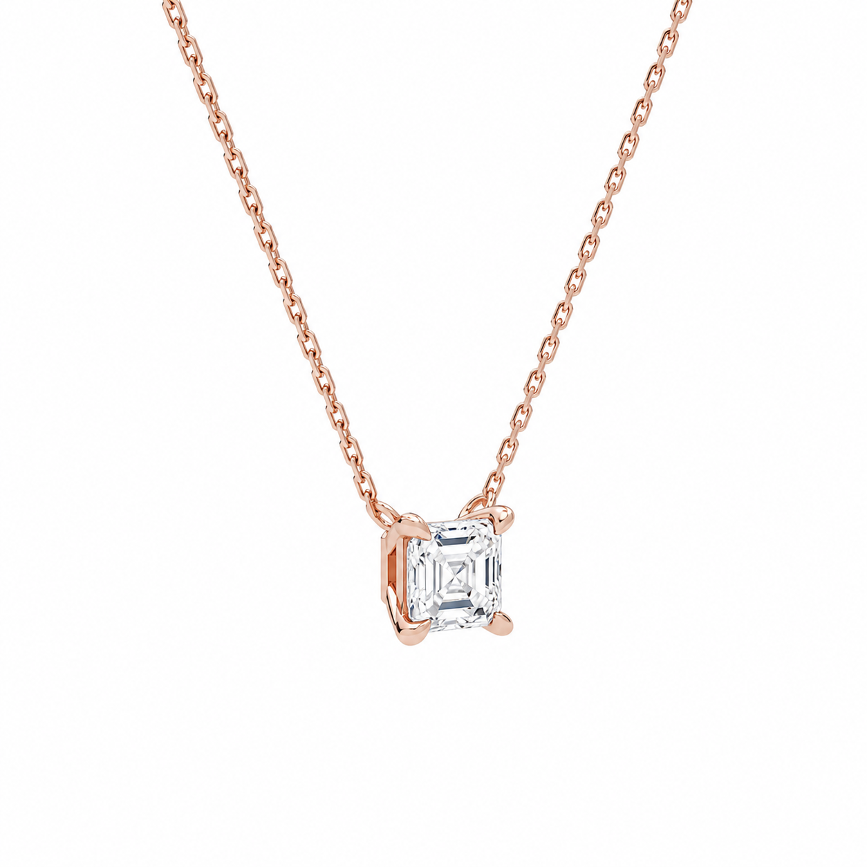 Solenne Asscher Solitaire Diamond Necklace in 14K Rose Gold second product view
