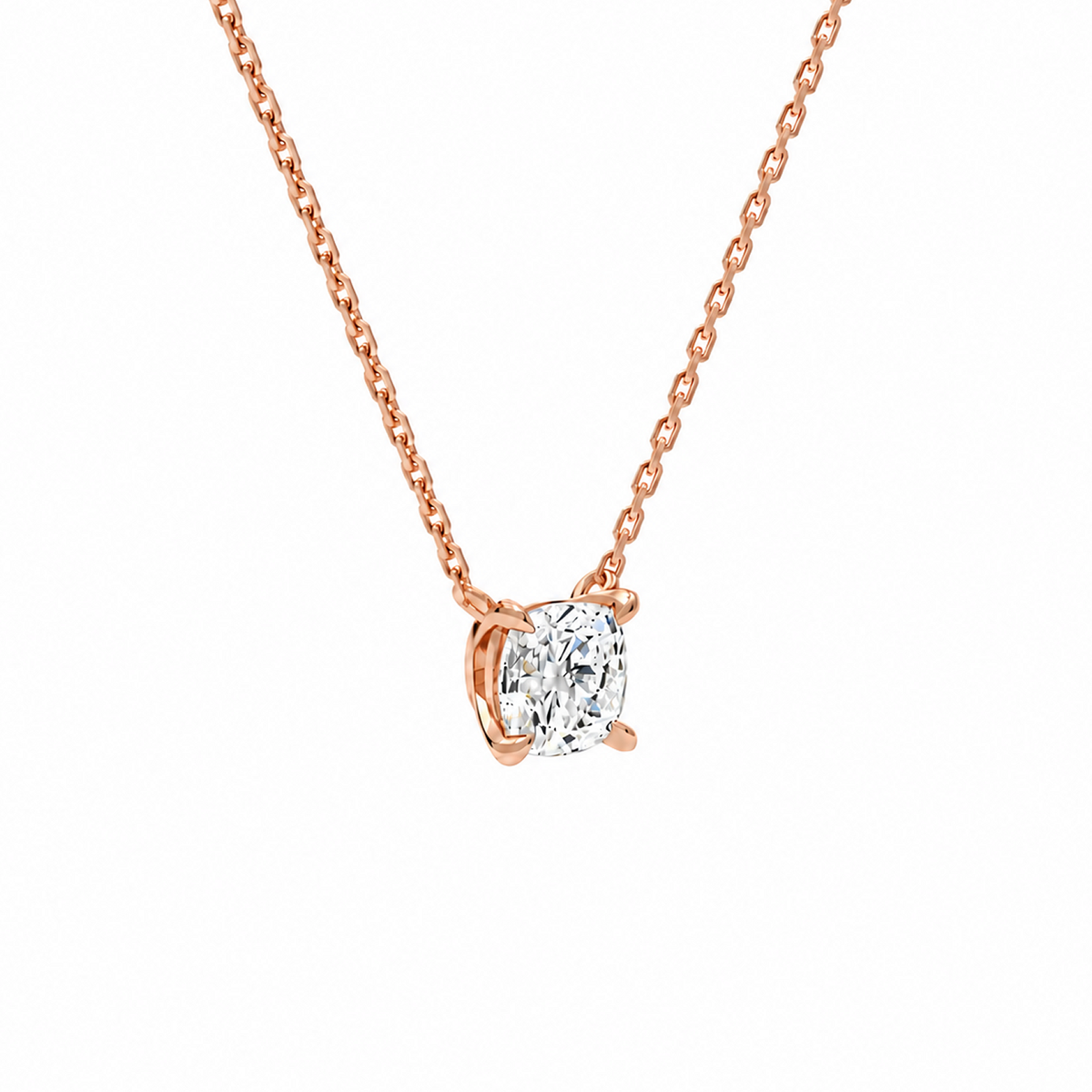Solenne Cushion Solitaire Lab-Grown Diamond Necklace in 14K Rose Gold, alternate product view