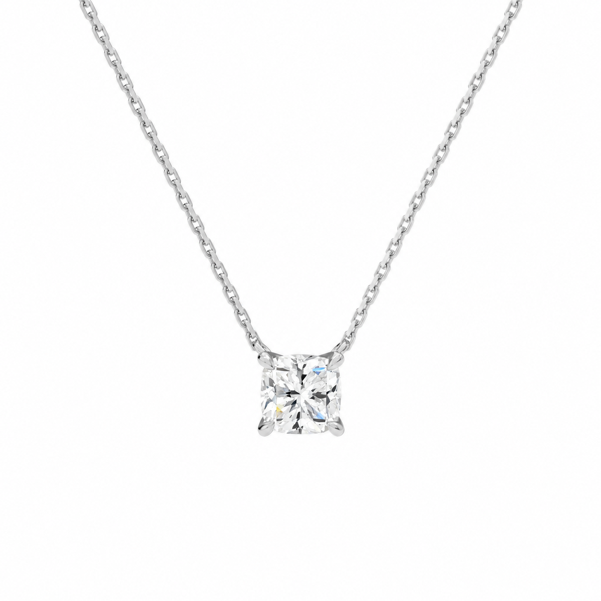 Solenne Cushion Solitaire Lab-Grown Diamond Necklace in Platinum, front view