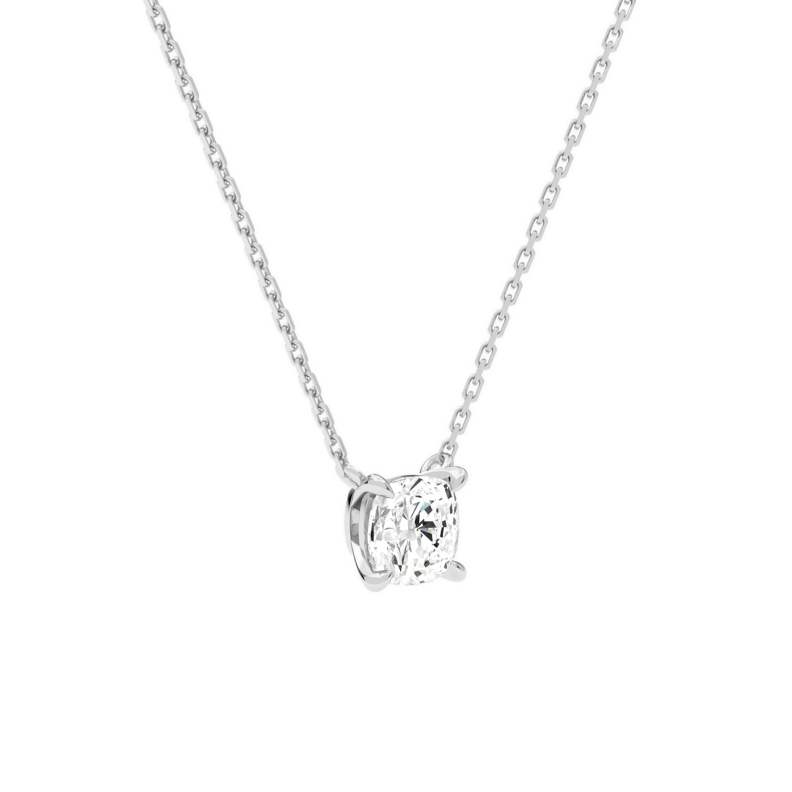 Solenne Cushion Solitaire Diamond Necklace in 14K White Gold second product view