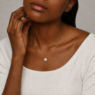 Solenne Cushion Solitaire Lab-Grown Diamond Necklace in 14K Yellow Gold, worn on neck