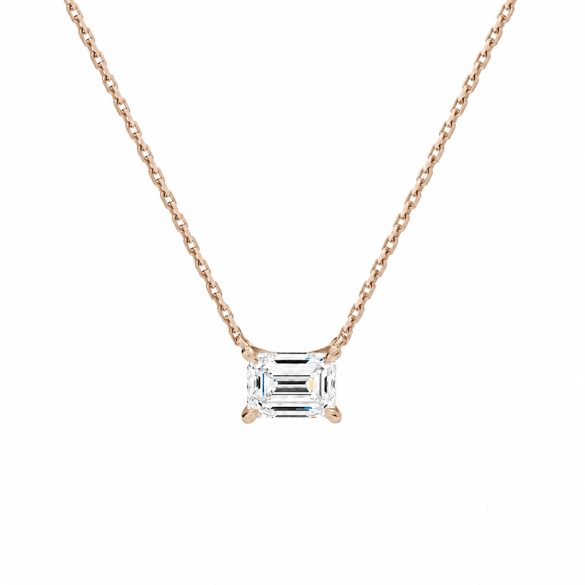 Solenne Emerald Solitaire Lab-Grown Diamond Necklace in 14K Rose Gold, front view
