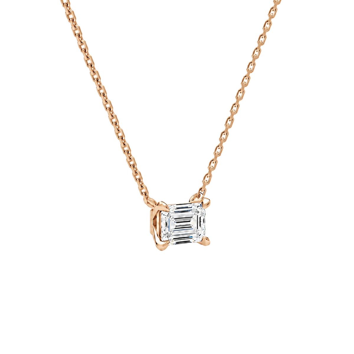Solenne Emerald Solitaire Lab-Grown Diamond Necklace in 14K Rose Gold, alternate product view