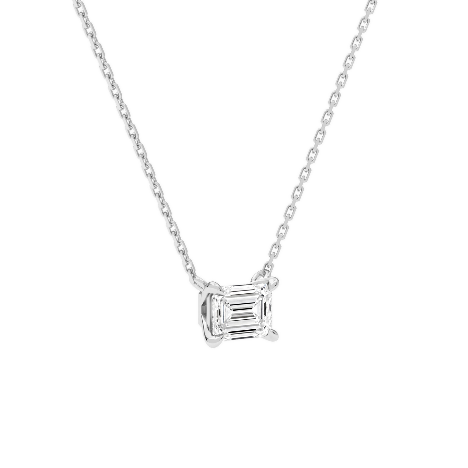 Solenne Emerald Solitaire Diamond Necklace in Platinum second product view