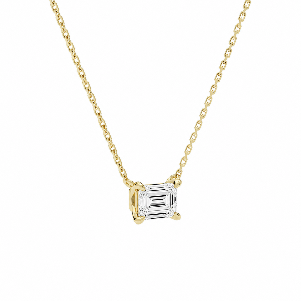 Solenne Emerald Solitaire Diamond Necklace in 18K Yellow Gold second product view
