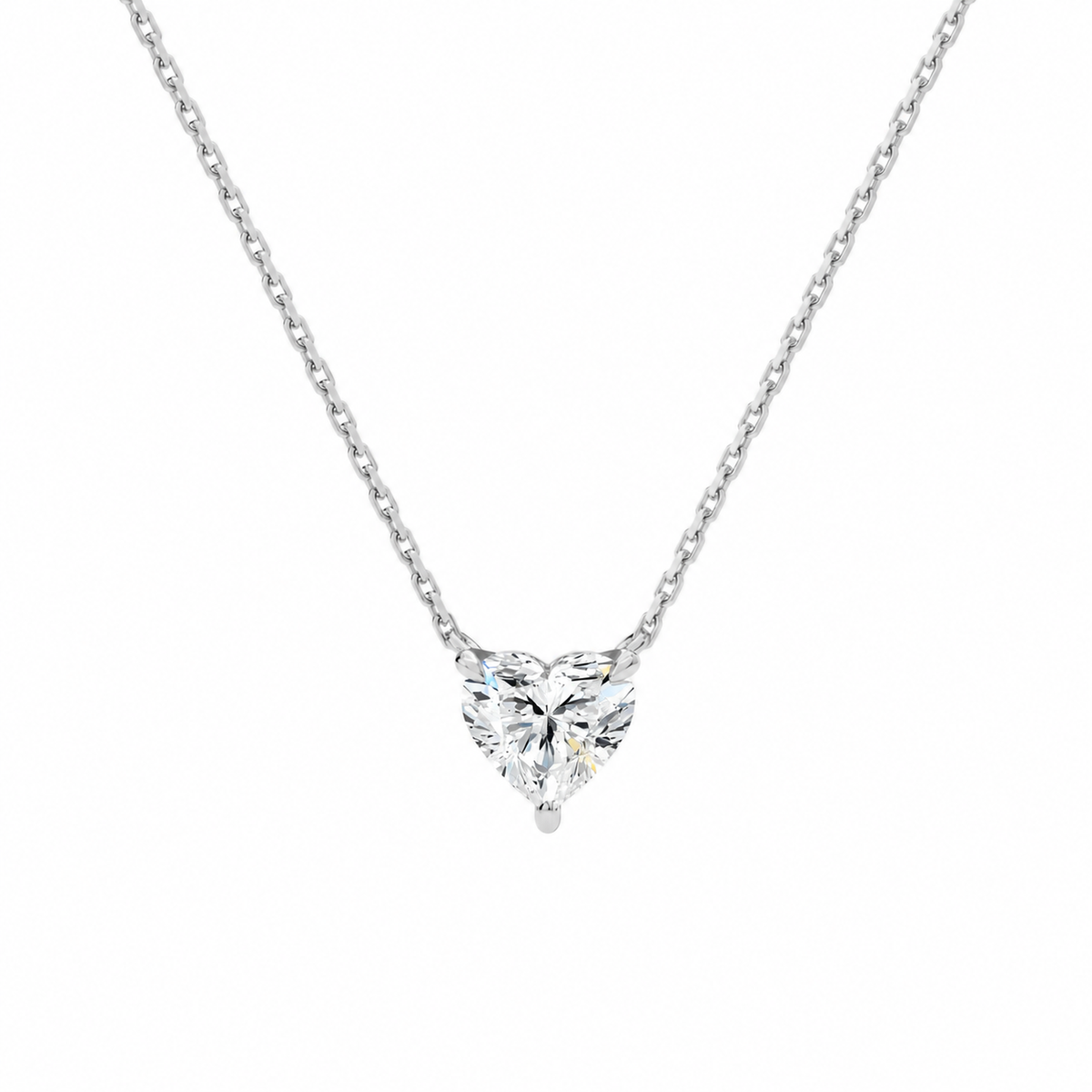 Solenne Heart Solitaire Lab-Grown Diamond Necklace in 18K White Gold, front view